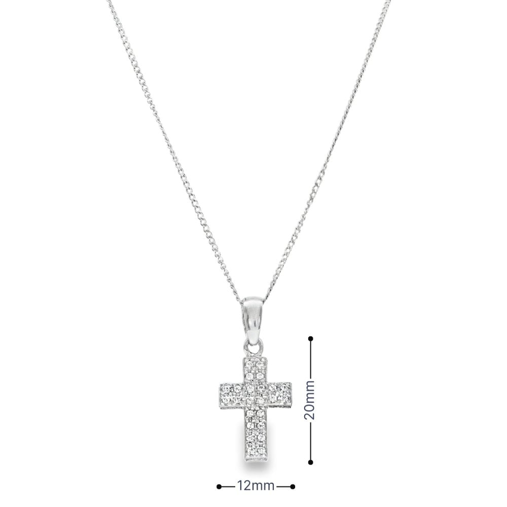 18ct White Gold Cubic Zirconia Cross Pendant & Curb Chain - 24"