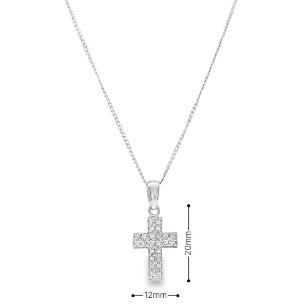 18ct White Gold Cubic Zirconia Cross Pendant & Curb Chain - 24"