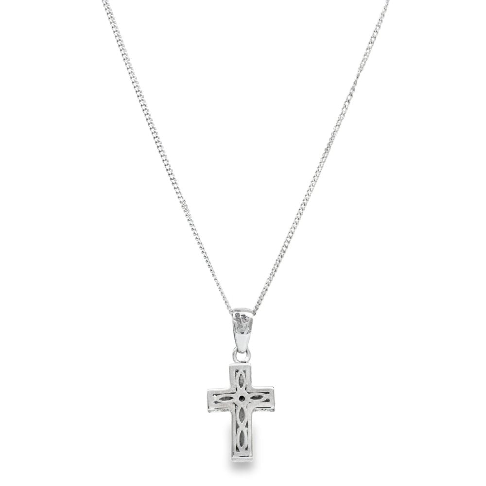 18ct White Gold Cubic Zirconia Cross Pendant & Curb Chain - 24"