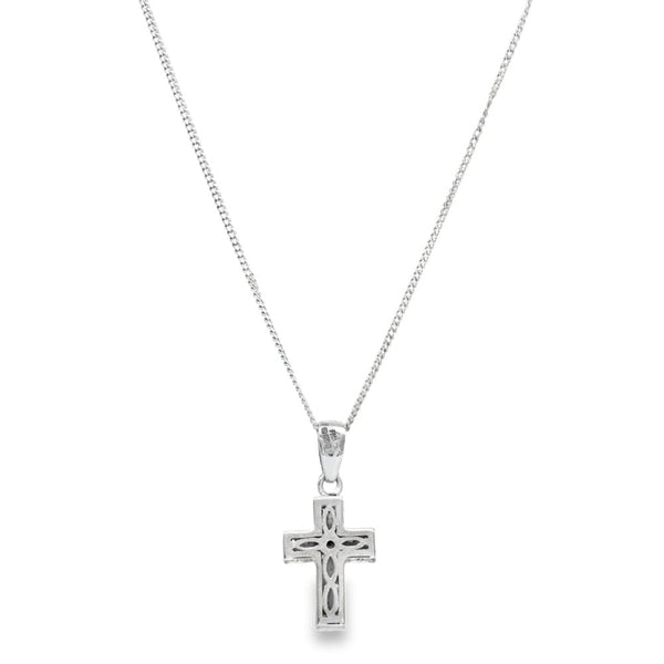18ct White Gold Cubic Zirconia Cross Pendant & Curb Chain - 24"