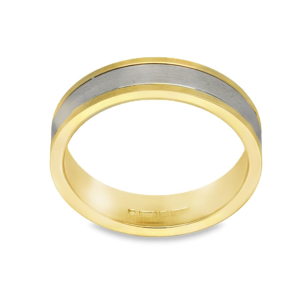 9ct Yellow & White Gold Inlay Wedding Band - Size Q - 5mm