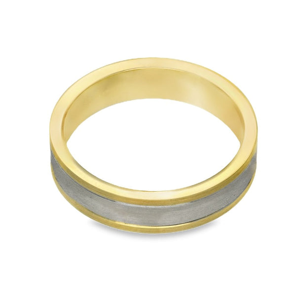 9ct Yellow & White Gold Inlay Wedding Band - Size Q - 5mm