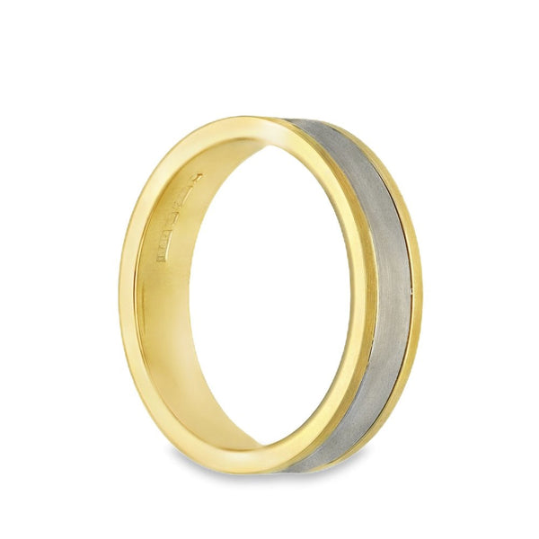 9ct Yellow & White Gold Inlay Wedding Band - Size Q - 5mm