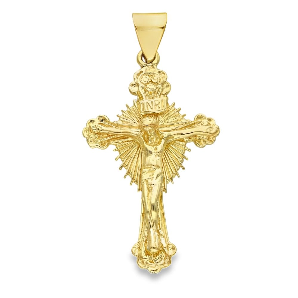 9ct Yellow Gold Sunburst Crucifix Pendant - 25x42x2mm - 6.9g