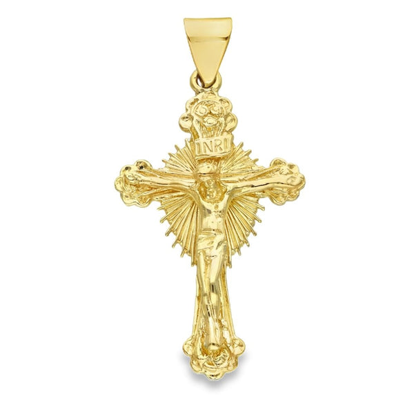 9ct Yellow Gold Sunburst Crucifix Pendant - 25x42x2mm - 6.9g