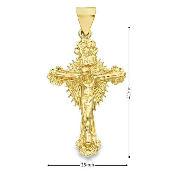 9ct Yellow Gold Sunburst Crucifix Pendant - 25x42x2mm - 6.9g