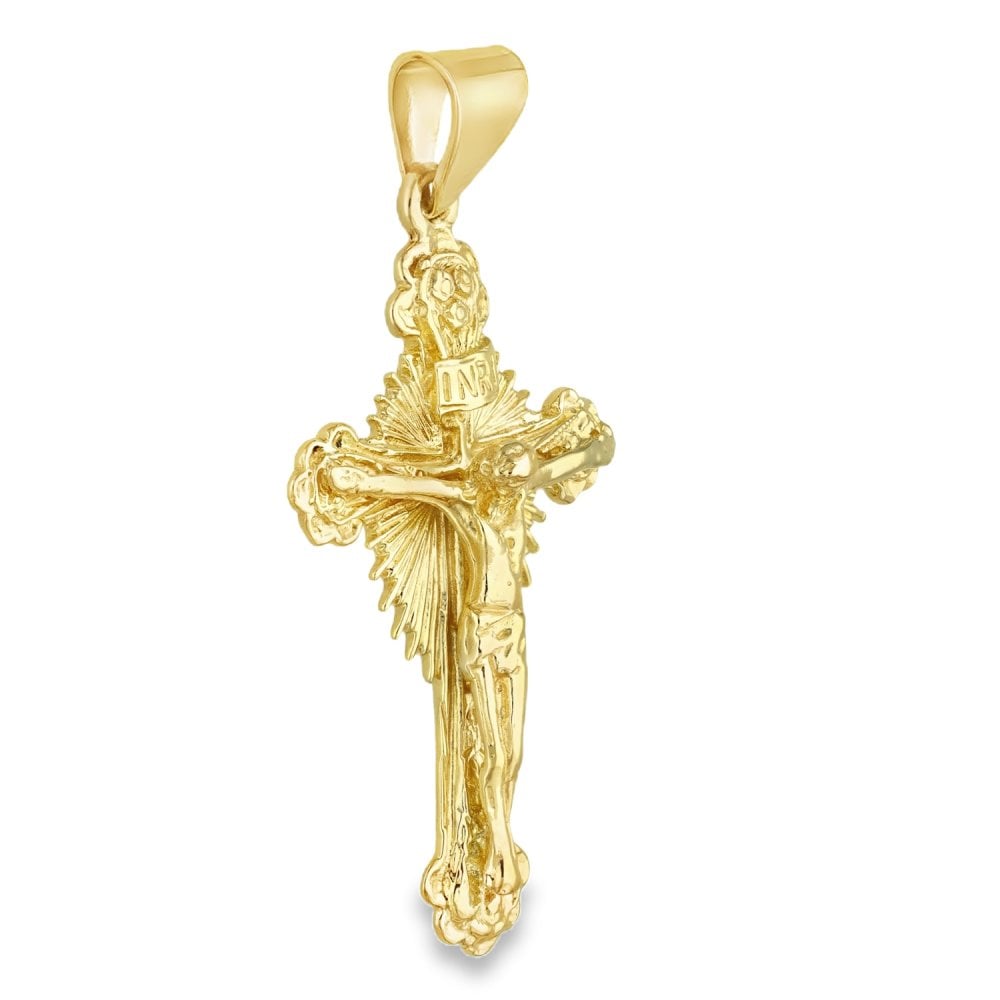 9ct Yellow Gold Sunburst Crucifix Pendant - 25x42x2mm - 6.9g