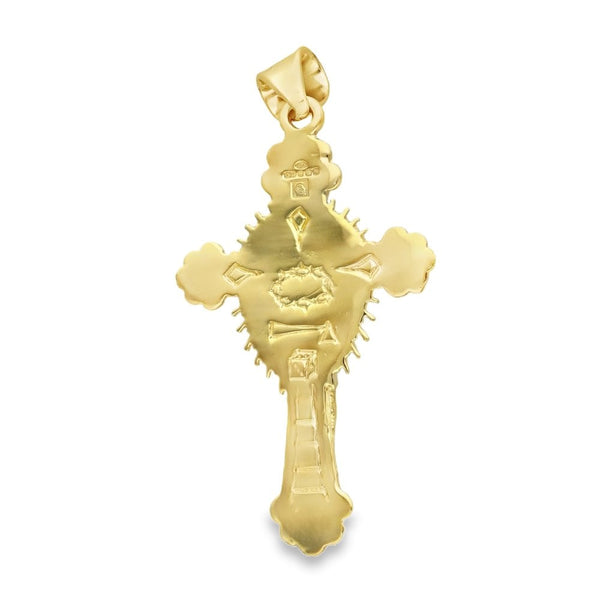 9ct Yellow Gold Sunburst Crucifix Pendant - 25x42x2mm - 6.9g