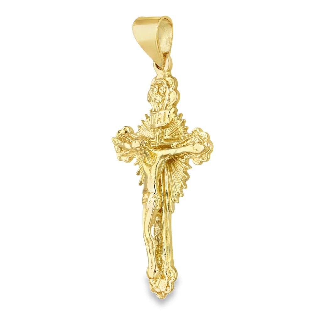 9ct Yellow Gold Sunburst Crucifix Pendant - 25x42x2mm - 6.9g