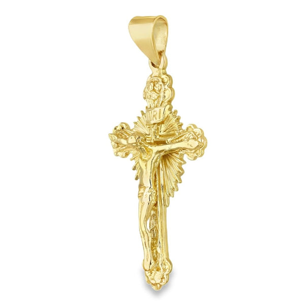 9ct Yellow Gold Sunburst Crucifix Pendant - 25x42x2mm - 6.9g