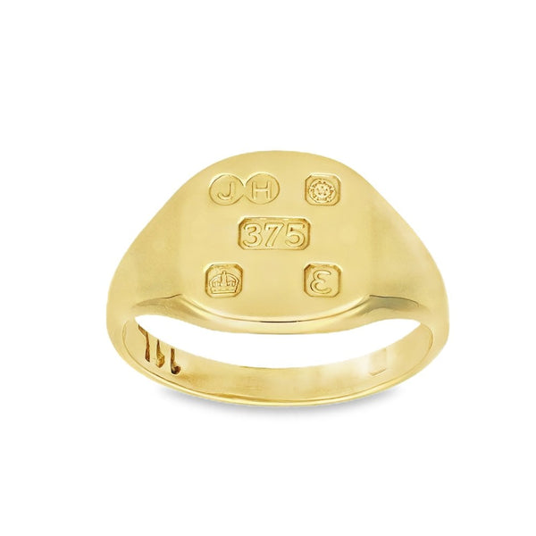 9ct Yellow Gold Signet Ring - Size G - 10mm