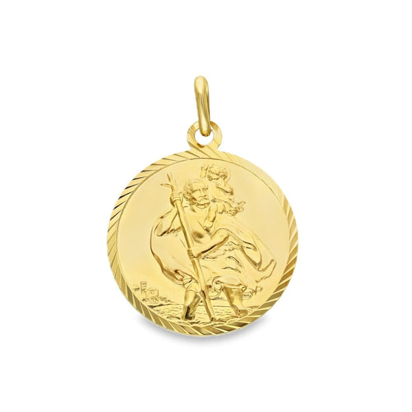 9ct Yellow Gold Round St. Christopher Pendant - 20x20mm - 3.7g