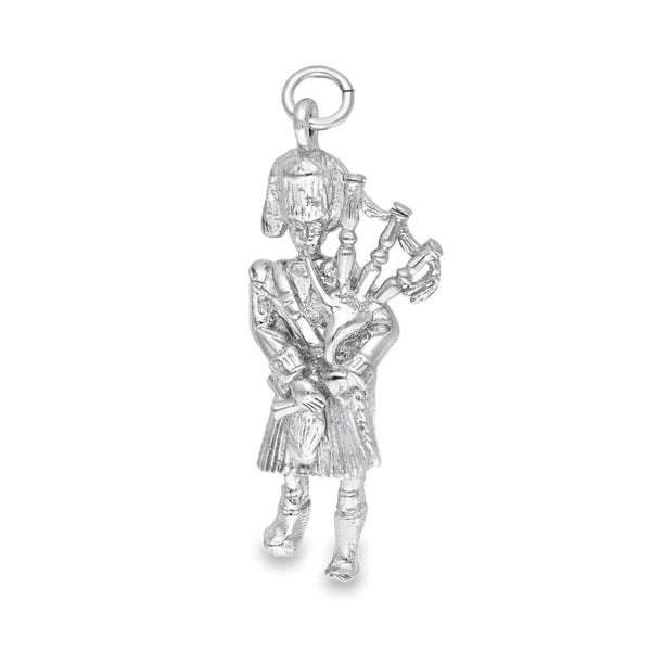9ct White Gold Scottish Bagpiper Pendant - 13x34x8mm - 6.6g