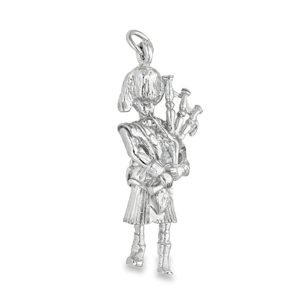 9ct White Gold Scottish Bagpiper Pendant - 13x34x8mm - 6.6g