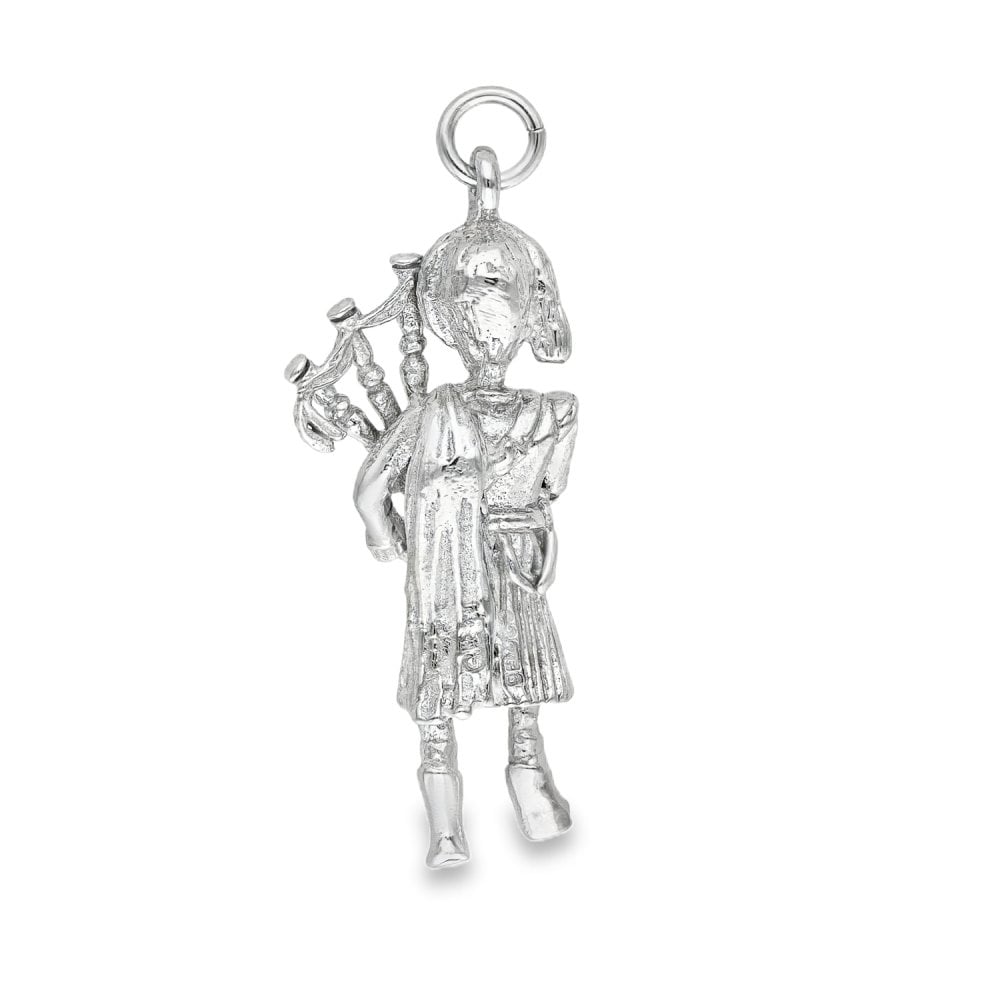 9ct White Gold Scottish Bagpiper Pendant - 13x34x8mm - 6.6g