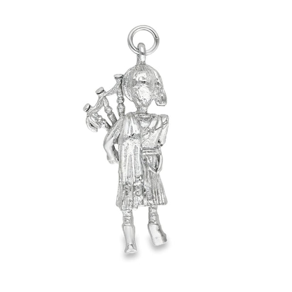 9ct White Gold Scottish Bagpiper Pendant - 13x34x8mm - 6.6g