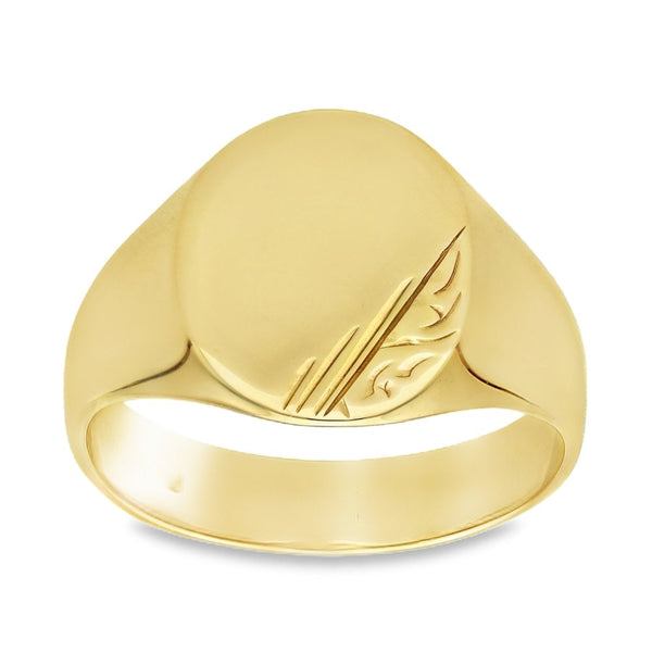 9ct Yellow Gold Oval Signet Ring - Size X - 16mm