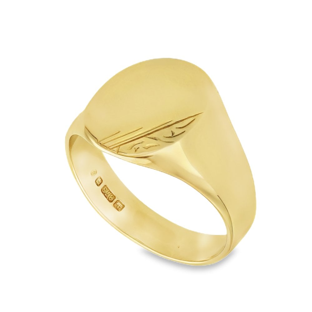 9ct Yellow Gold Oval Signet Ring - Size X - 16mm