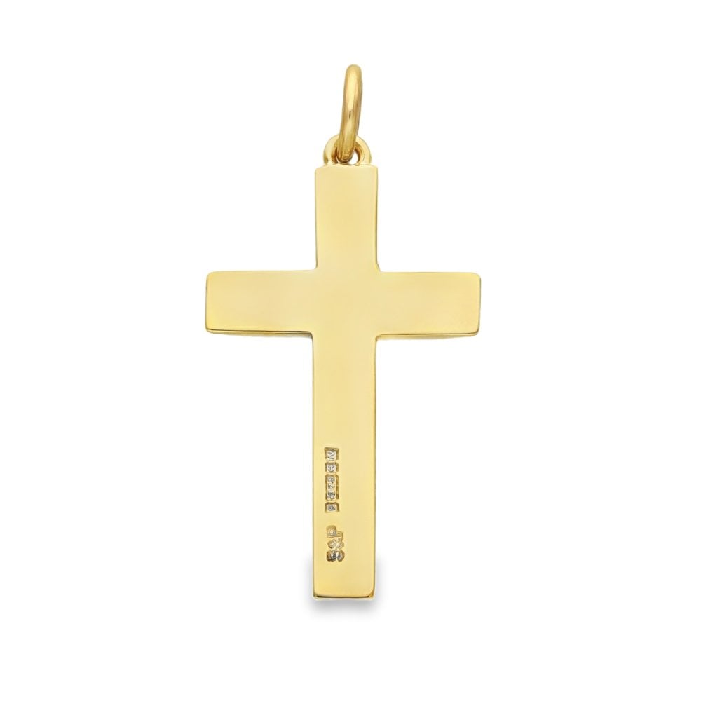 9ct Yellow Gold Flower & Feather Engraved Cross -18x32x2mm -4.0g