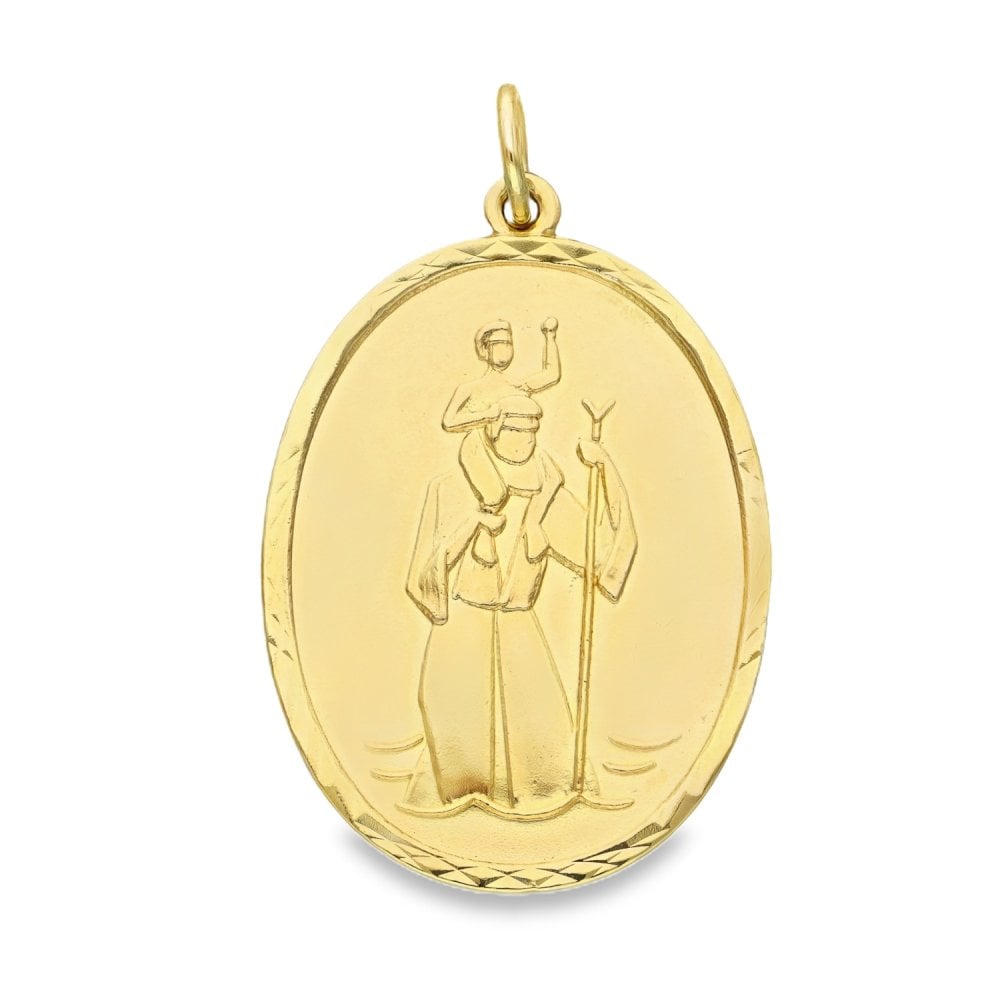 9ct Yellow Gold Oval St. Christopher Pendant - 25x37x1mm - 11.2g