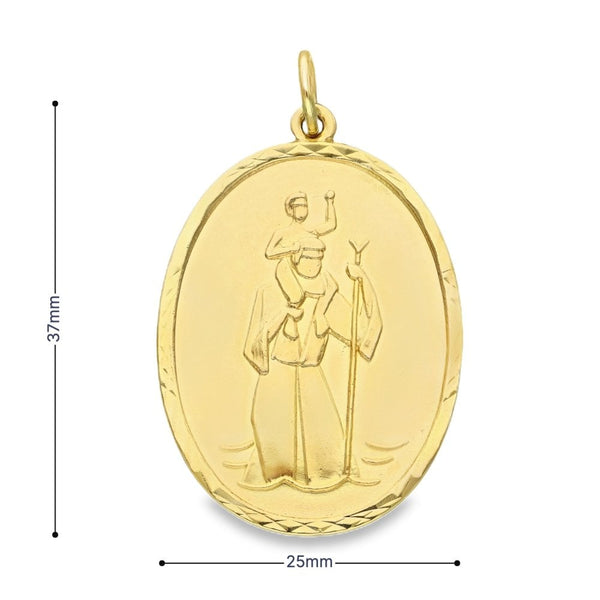 9ct Yellow Gold Oval St. Christopher Pendant - 25x37x1mm - 11.2g