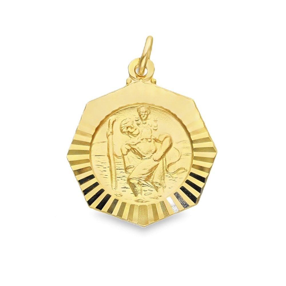 9ct Yellow Gold Octagonal St. Christopher Pendant -18x21mm -2.5g