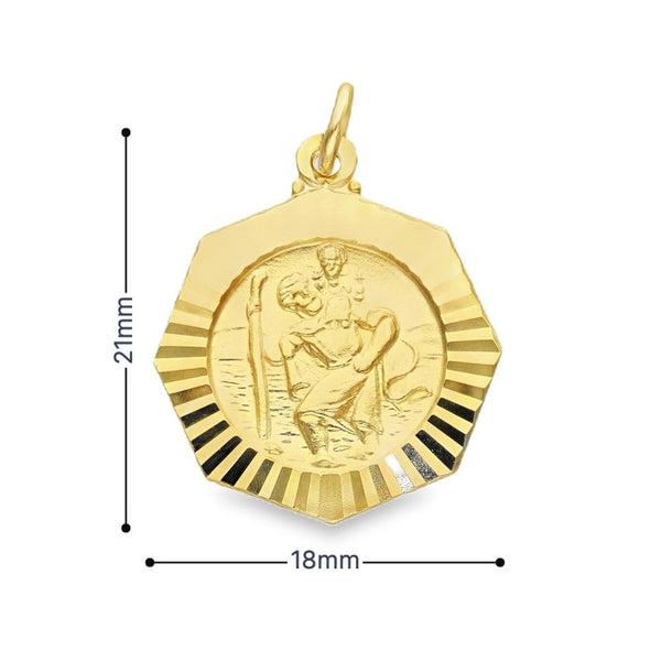9ct Yellow Gold Octagonal St. Christopher Pendant -18x21mm -2.5g