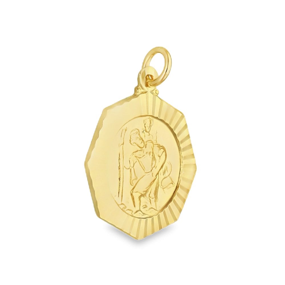 9ct Yellow Gold Octagonal St. Christopher Pendant -18x21mm -2.5g