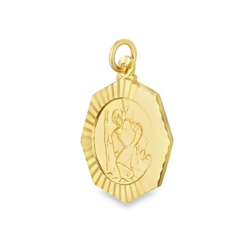 9ct Yellow Gold Octagonal St. Christopher Pendant -18x21mm -2.5g