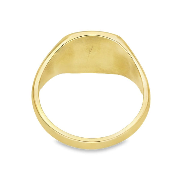 9ct Yellow Gold Half-Engraved Cushion Signet Ring - Size T -13mm