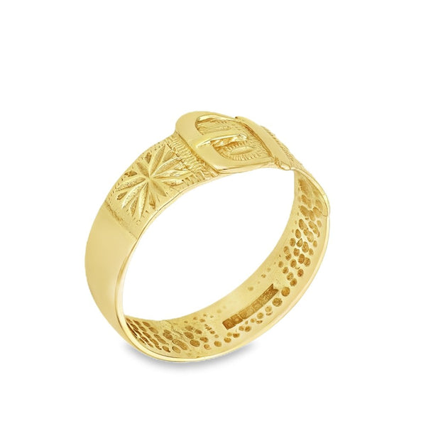 9ct Yellow Gold Buckle Ring - Size Q - 8mm