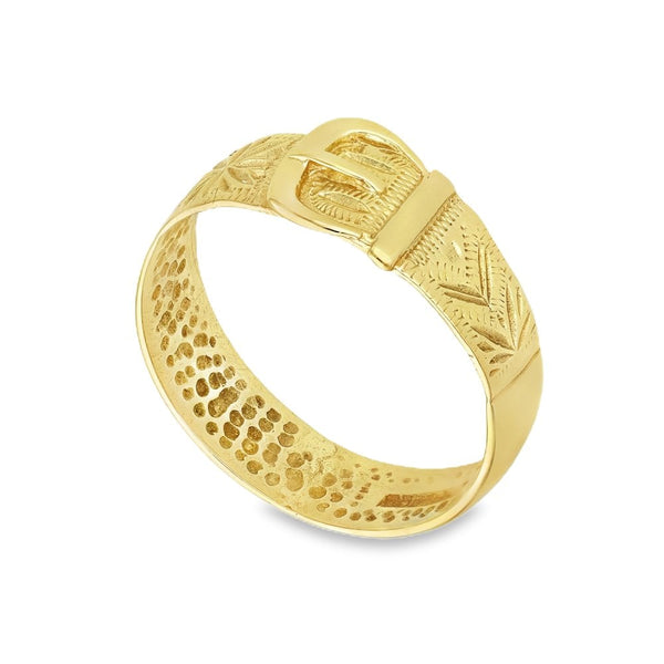 9ct Yellow Gold Buckle Ring - Size Q - 8mm