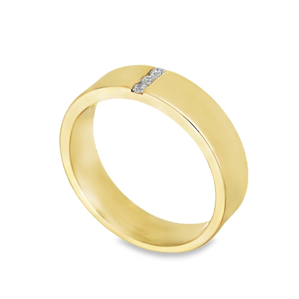 9ct Yellow Gold Diamond Wedding Band - Size V - 6mm