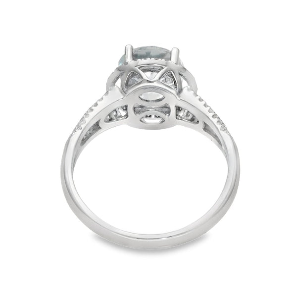 9ct White Gold Aquamarine & Diamond Cluster Ring -Size P -0.71ct
