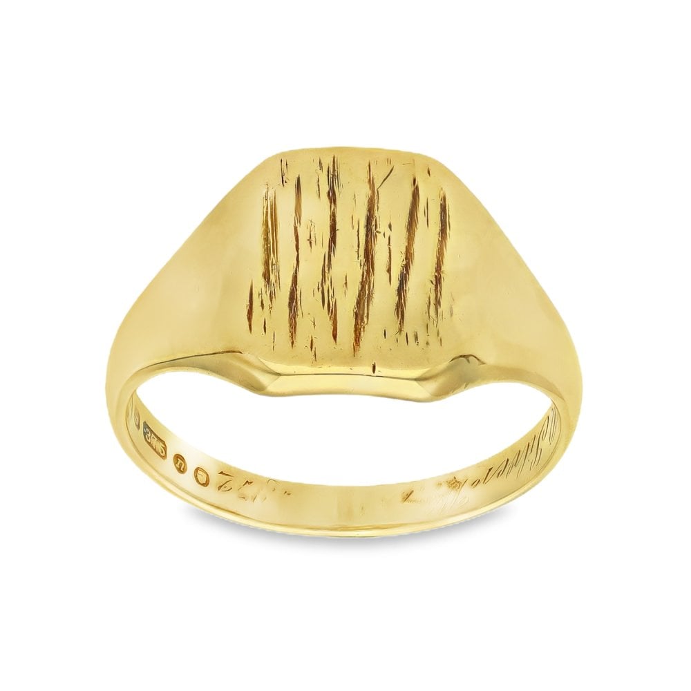 9ct Yellow Gold Bark Engraved Signet Ring - Size X - 14mm