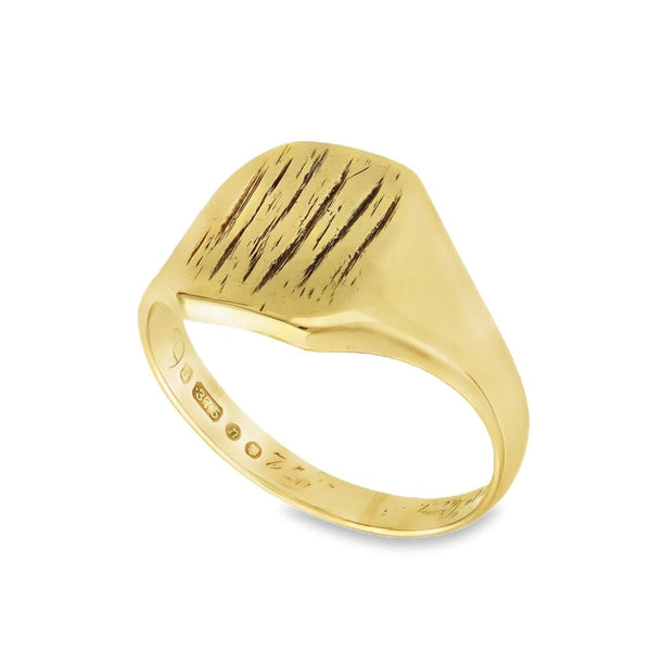 9ct Yellow Gold Bark Engraved Signet Ring - Size X - 14mm