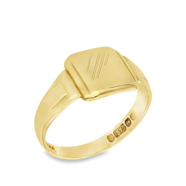 9ct Yellow Gold Cushion Signet Ring - Size R½ - 11mm