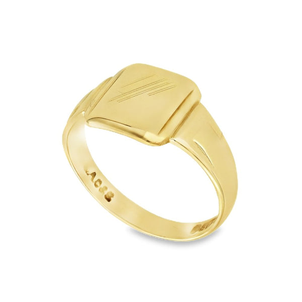 9ct Yellow Gold Cushion Signet Ring - Size R½ - 11mm
