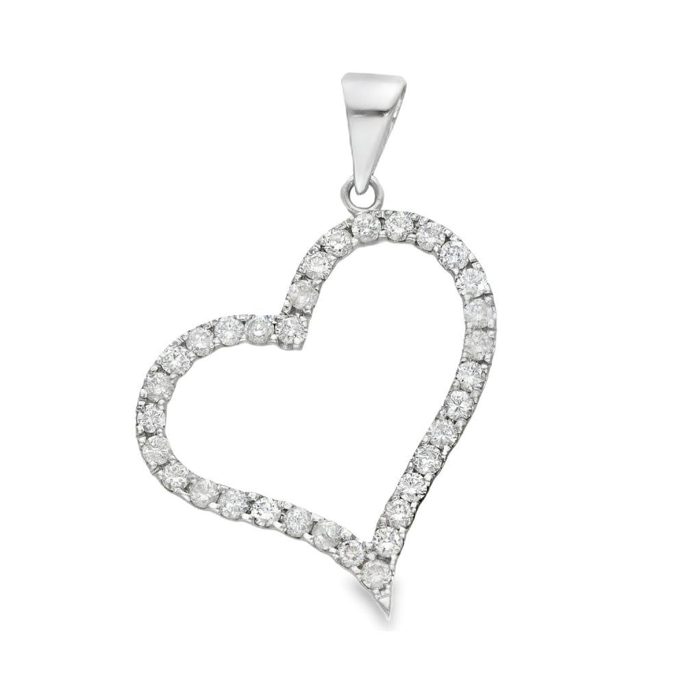 14ct White Gold Diamond Open Heart Pendant - 26x31x2.5mm -1.00ct
