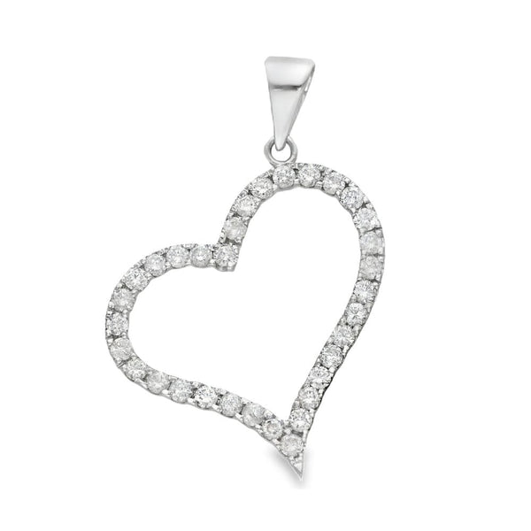 14ct White Gold Diamond Open Heart Pendant - 26x31x2.5mm -1.00ct
