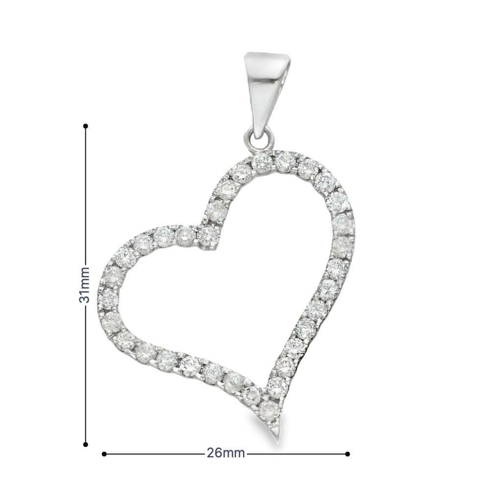 14ct White Gold Diamond Open Heart Pendant - 26x31x2.5mm -1.00ct