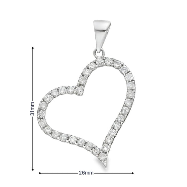 14ct White Gold Diamond Open Heart Pendant - 26x31x2.5mm -1.00ct