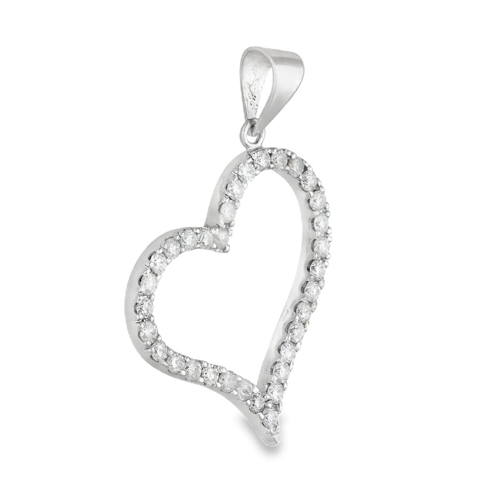 14ct White Gold Diamond Open Heart Pendant - 26x31x2.5mm -1.00ct