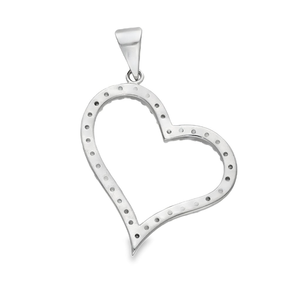 14ct White Gold Diamond Open Heart Pendant - 26x31x2.5mm -1.00ct