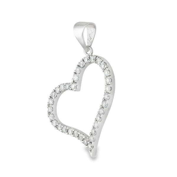 14ct White Gold Diamond Open Heart Pendant - 26x31x2.5mm -1.00ct