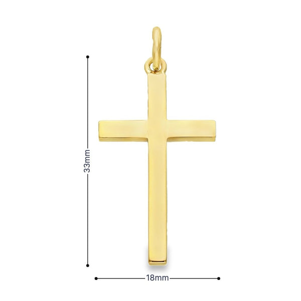 9ct Yellow Gold Plain Cross Pendant - 18x33x3mm - 4.5g