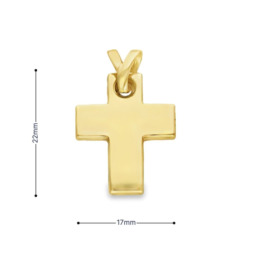 9ct Yellow Gold Hollow Plain Cross Pendant - 17x22x3mm - 1.5g
