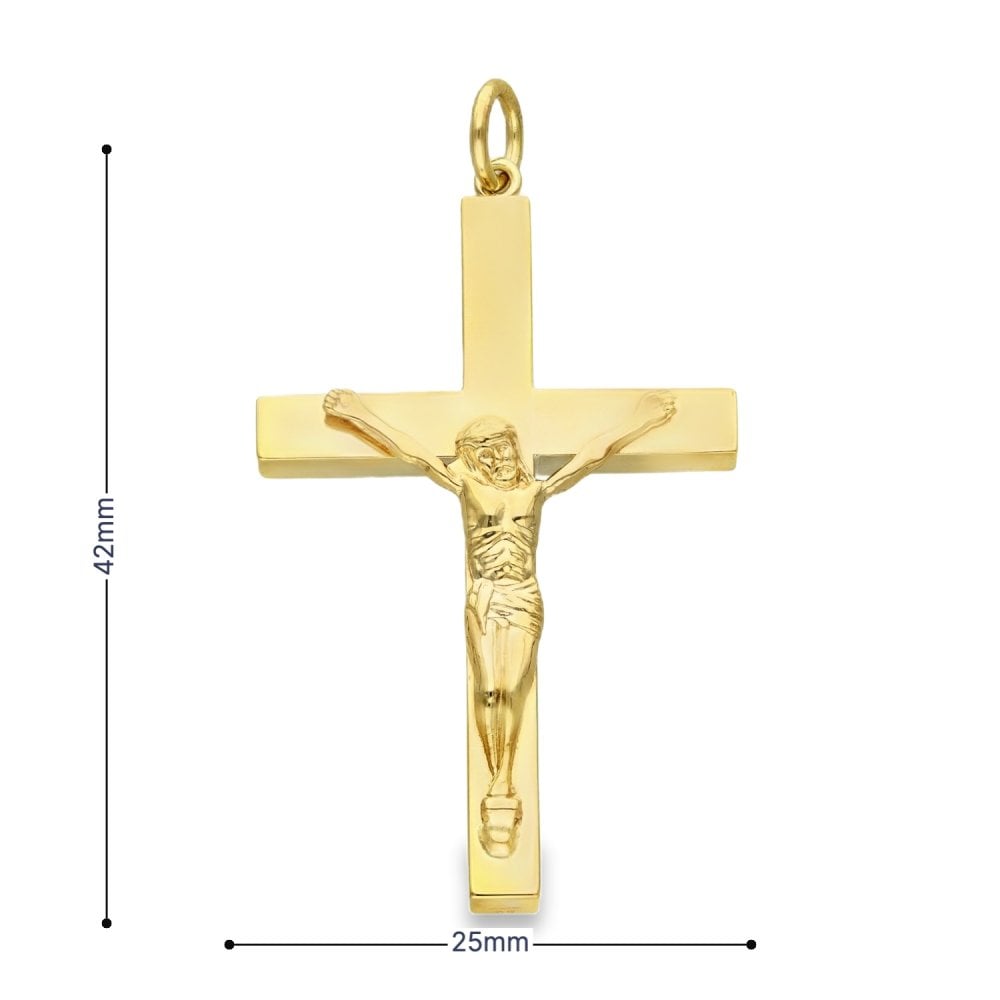 9ct Yellow Gold Hollow Crucifix Pendant - 25x42x3mm - 3.1g
