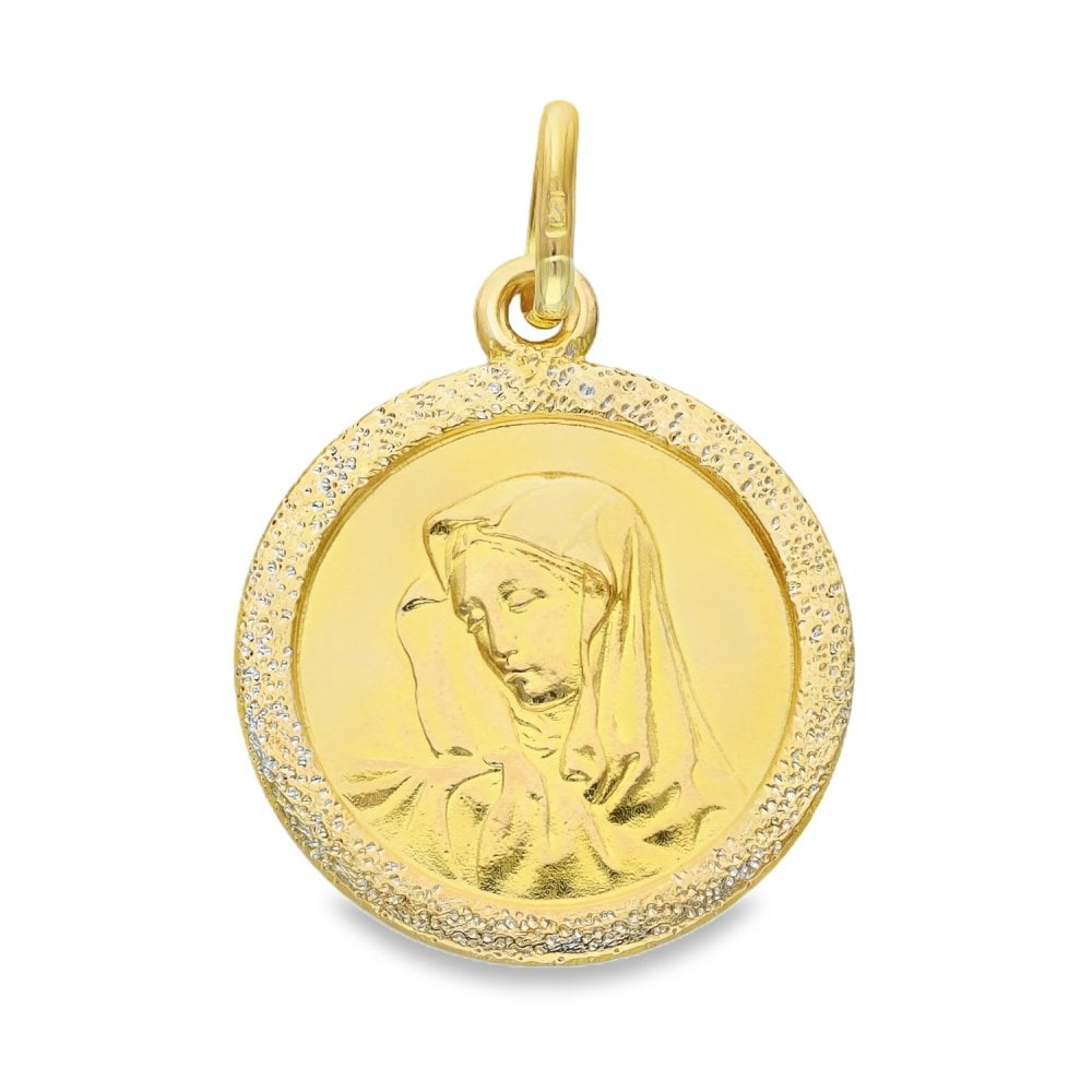 9ct Yellow Gold Round Madonna Pendant - 18x18mm - 3.2g