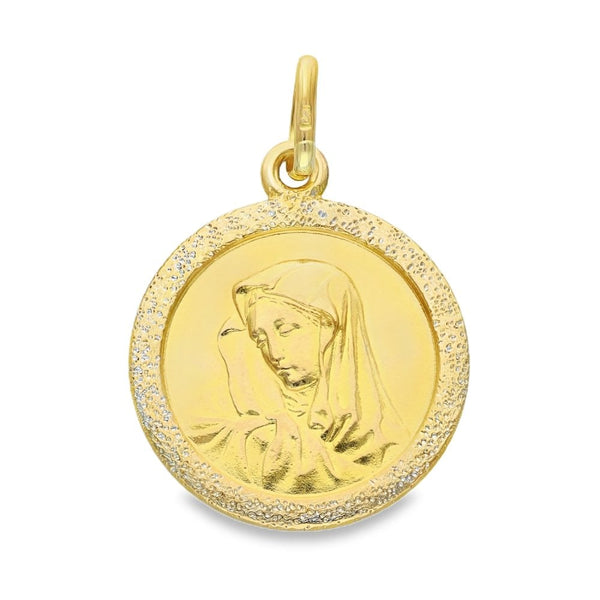 9ct Yellow Gold Round Madonna Pendant - 18x18mm - 3.2g